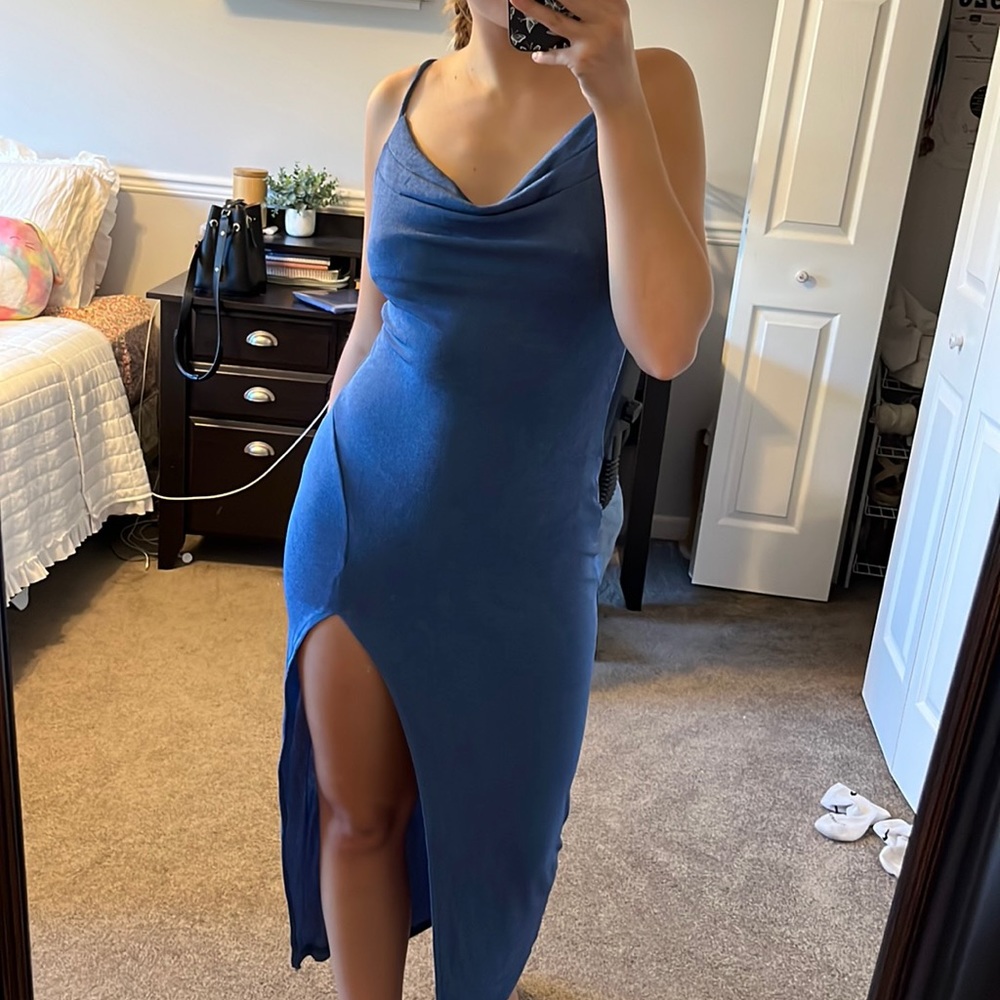 Blue colored slit dress. Size small. American Threads